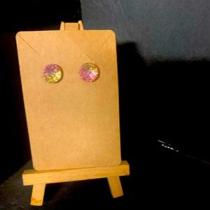 Pink & Yellow sparkling earrings
